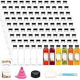 Moretoes 160pcs 16oz Plastic Juice Bottles with Caps, Clear Empty Reusable Bottles with Brush Funnel and Labels for Smoothies and Other Beverages