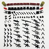 WangCow 108 Pcs Military Guns &amp; Weapon Pack, Bricks Accessories for Army Minifigure Block Toys, Soldier Equipment Shields for Army Soldiers Set Building Block Kits