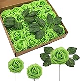 JOYLEX Artificial Flowers Realistic Roses, 25pcs Real Looking Fake Roses with Stem for DIY Wedding Bouquets Centerpieces Bridal Shower Party Home Romantic Decorations (Regular 3" - 25pcs, Green)
