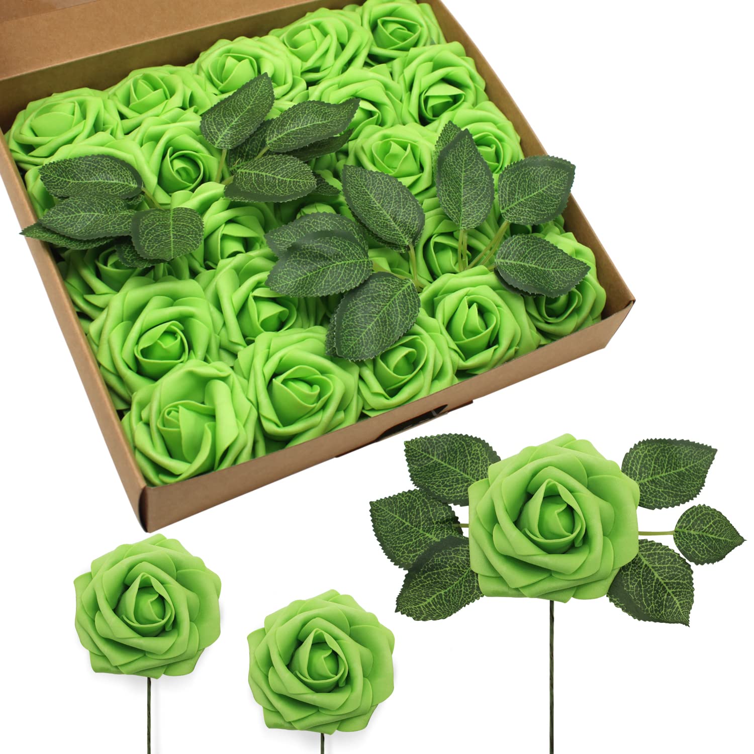 Photo 1 of *** NO STEMS *** JOYLEX Artificial Flowers Realistic Roses, Real Looking Fake Roses with Stem for DIY Wedding Bouquets Centerpieces Bridal Shower Party Home Romantic Decorations (Regular, Green)