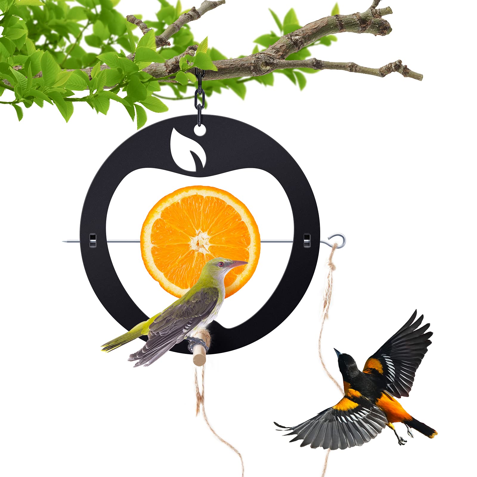 TopWoot Creative Oriole Bird Feeder for Outdoor Oranges, Bird Food Holder with Apple Shape for Bird Feeding, Hanging Chain & Parallel Rod Included, Perfect for Window, Balcony, Porch, Tree (Black)