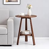 VELOHEIM 2-Tier Bamboo Round Side Table, Mid-Century Modern End Table | 17.7" Rustic Accent Table, Storage Shelf, Small Spaces for Sofa Side, Bedside, Living Room, Bedroom, Office (Walnut)