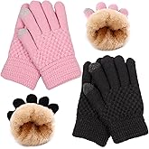 yafeite Kids Gloves Winter Knitted Warm Gloves with Fleece Lining Cold-Weather Gift for Boys Girls 5-10 Years