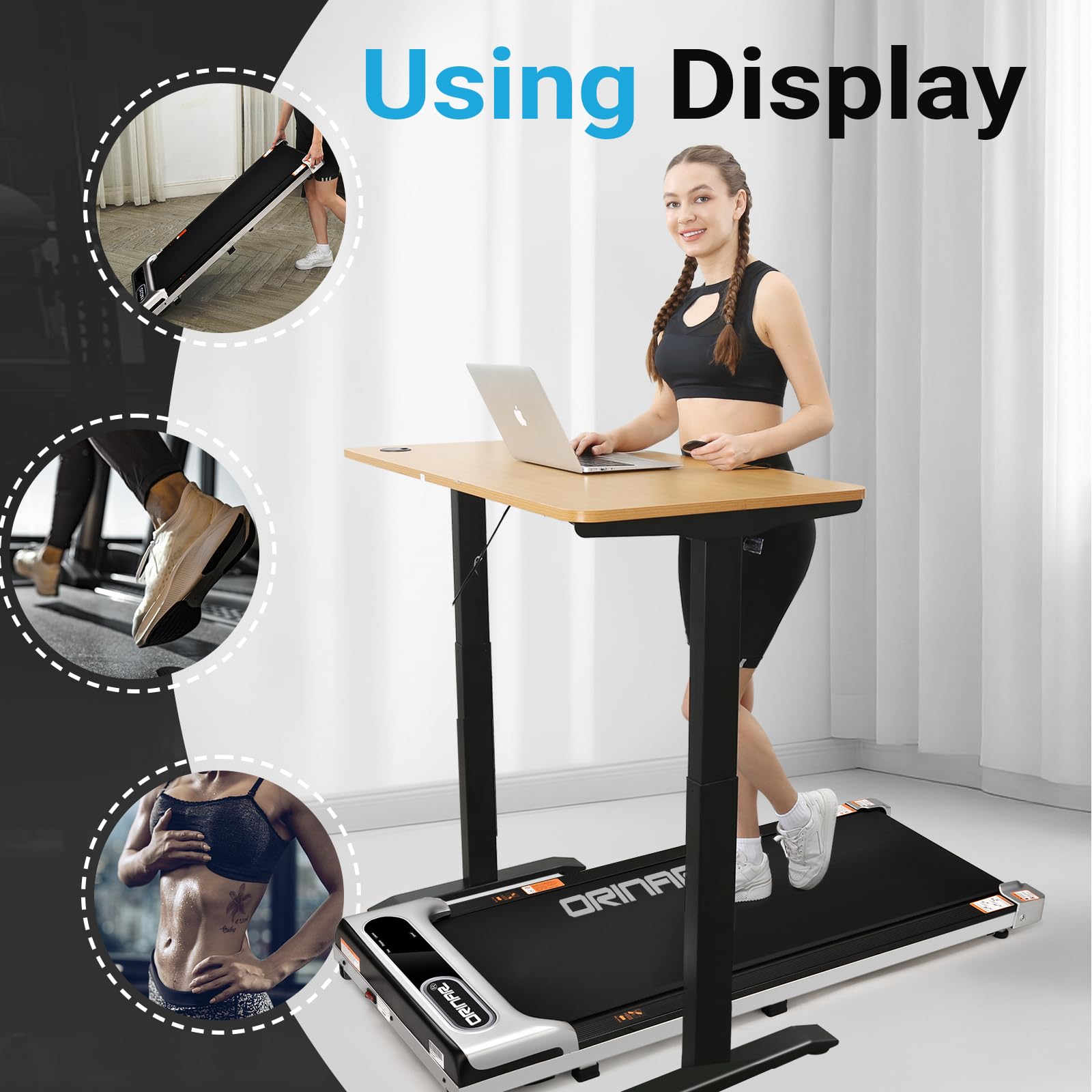 Orinar Walking Pad, Under Desk Treadmill for Home and Office, 2.5 HP Portable Treadmill, 3 in 1 Walking Jogging Running Machine with Remote Control, LED Display