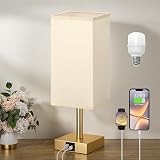 Aooshine Bedside Lamp 3-Way Dimmable USB C USB A Ports Gold Shade
