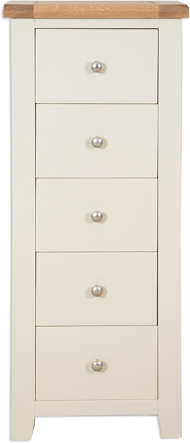 Hobart Ivory Rustic Oak Top Tall Narrow Chest Of Drawers Solid Oak