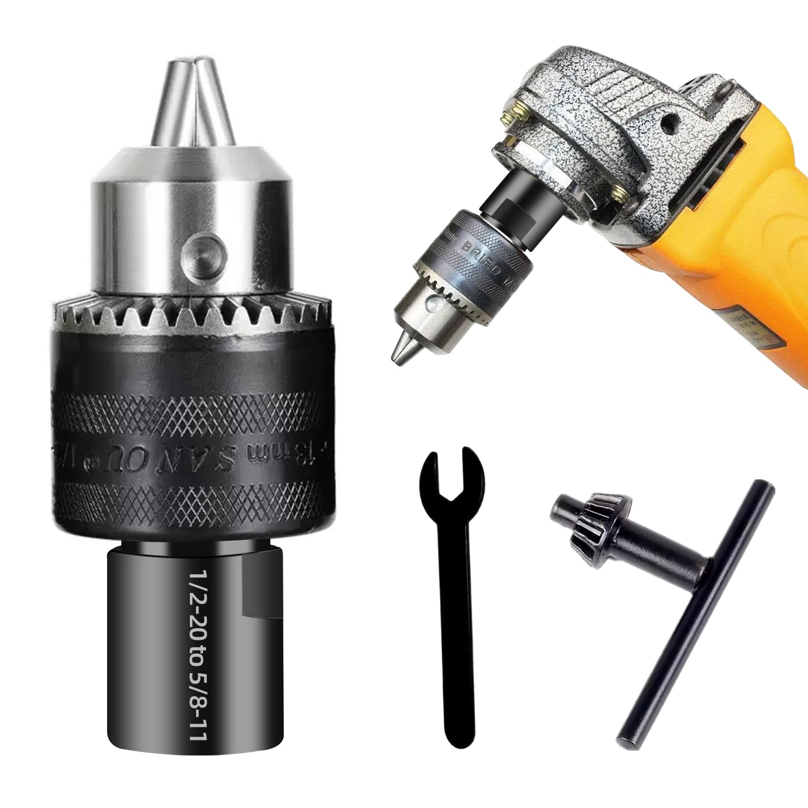 Photo 1 of 5/8"-11 Thread Angle Grinder Drill Chuck Adapter | 1.5-13mm Metal Drill Chuck with 5/8"-11 Female to 1/2"-20 Male Converter for DIY,Woodworking,Metal Fabrica