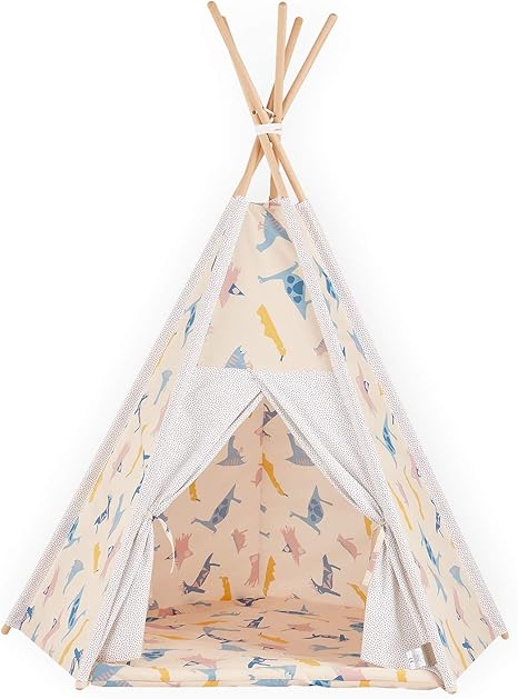 Tente De Jeu Tipi Zoe Ti De Kraftkids Dinosaure Sur Beige Tente Indienne Pour Enfants Et Bebes Avec Tapis De Jeu Amazon Fr Bebes Puericulture