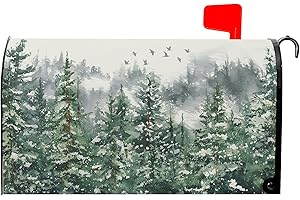 Kawani Winter Watercolor Tree Mailbox Covers Magnetic Christmas Green Pine Tree Forest Mail Box Post Letter Box Cover Standard Size 21x18 Inch for Xmas Holiday Outdoor Garden Yard Decor