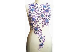 SUCCI SHAN Noble Pure Handmade Beaded Crystal AB Color Patches Sew on Rhinestones with Stones Sequins Beads Applique Designs Patches Sewing for DIY Wedding Dress Trim 30x60cm (Purple)