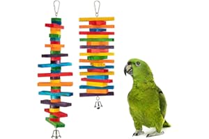 MEWTOGO 2Pcs Bird Toys - Parrot Toys with Multicolored Natural Wooden Blocks, Bird Chewing Sticks Toys for Conures Parakeets Cockatiels Lovebirds African Grey Macaws Amazon Parrots Gift