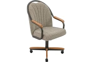 Chromcraft Douglas 2 Casual Dining Chairs Classic Swivel Tilt Dining Chairs with Casters, Wooden Arm Metal Base Chairs with Rolling Wheels for Kitchen & Dining Room