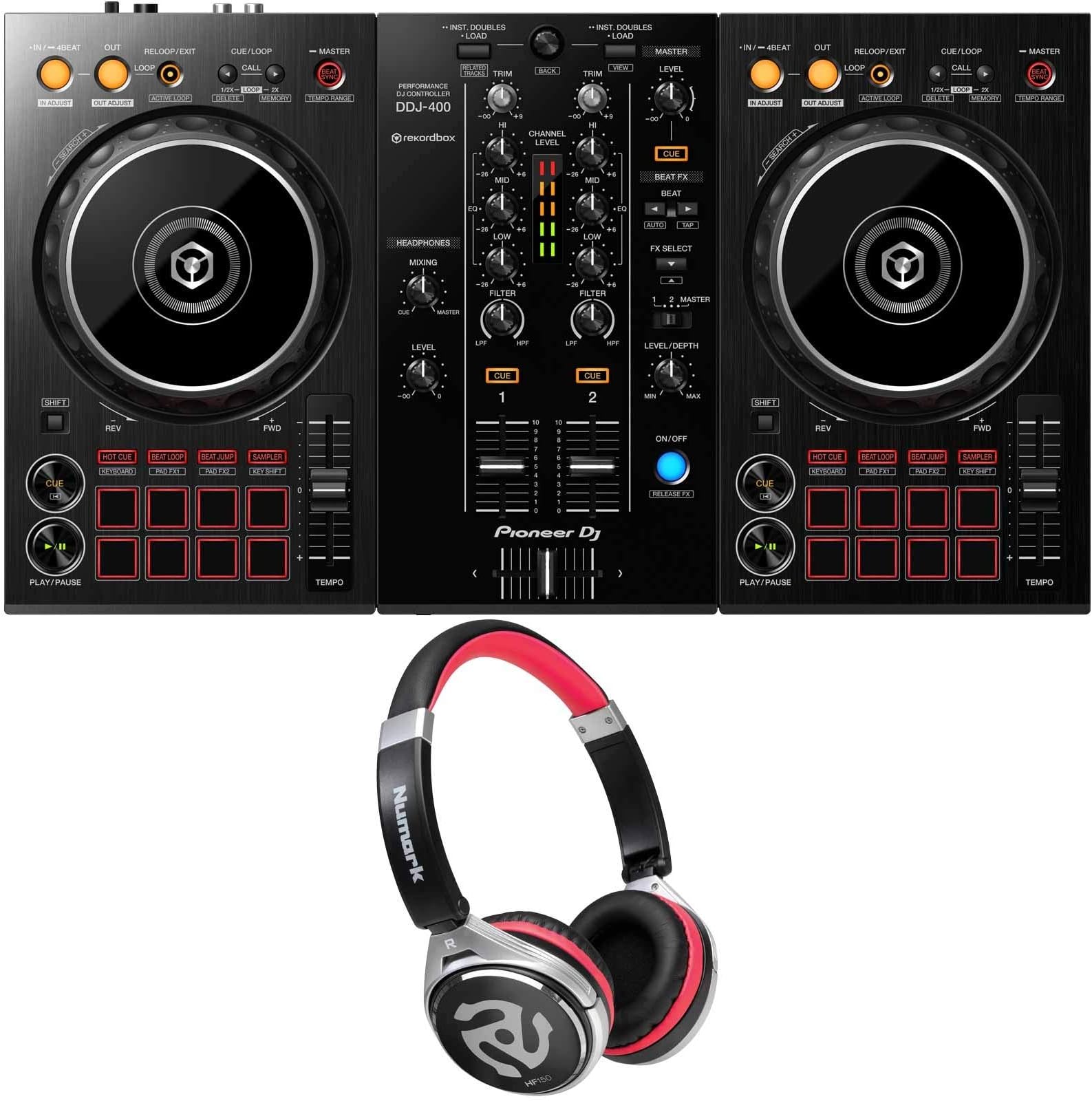 Pioneer DDJ-400 2-Channel Rekordbox Software Pro DJ Controller + HF150 Headphone