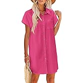 Zeagoo Summer Dresses for Women 2026 Cotton Button Down Short Sleeve Tshirt Dresses Casual Mini Beach Dress