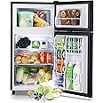 WANAI Double Door Small Refrigerator with Freezer-on-top, 3.5 Cubic Feet Mini Fridge with 7-Level Adjustable Thermostat for Office, Dorm, Bedroom, Home and Apartment, Silver