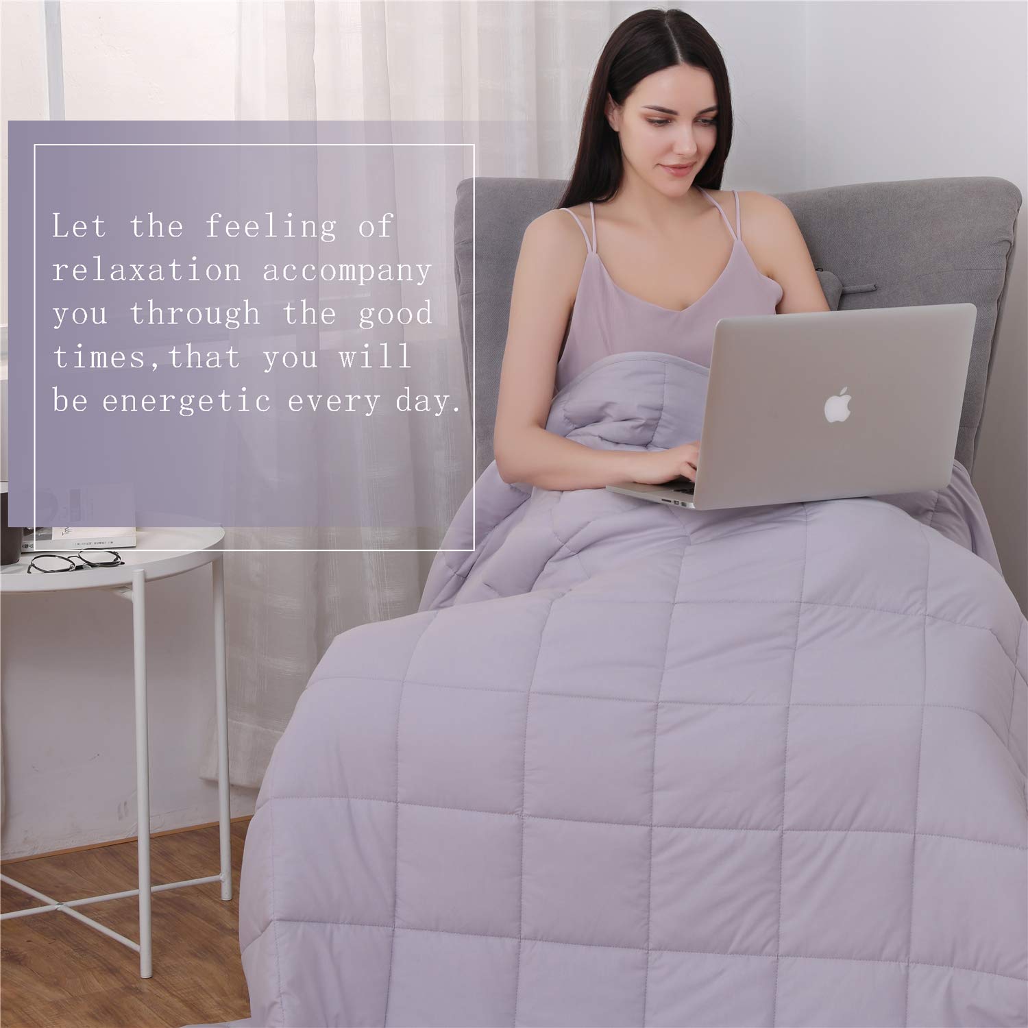 Kpblis Weighted Blanket 15 Lbs 60" X 80" For 140180 Lbs, 100 Cotton