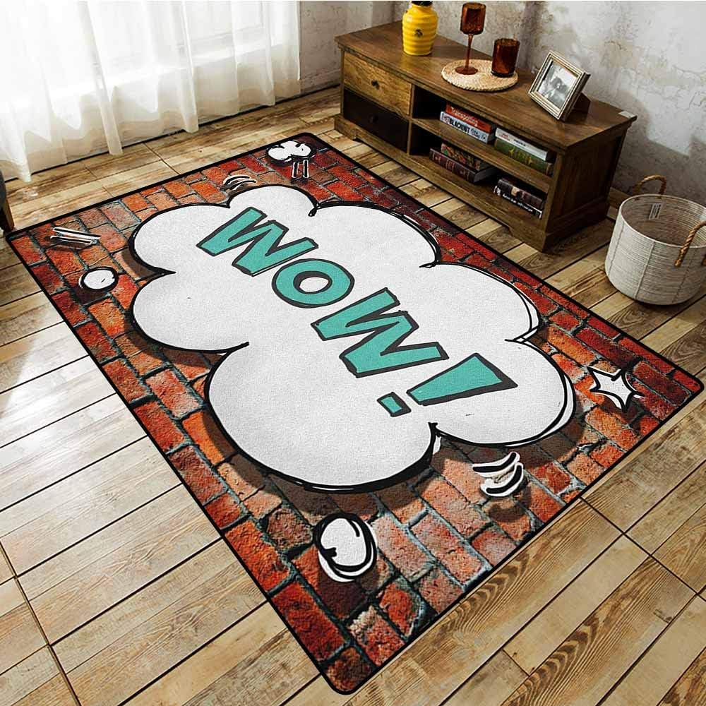 Kids Rug,Brick Wall,Red Cracked Brick Wall British Backdrop UK English Pop Art Cloud 90s Grunge,Anti-Slip Doormat Footpad Machine Washable,5'6"x6'6" Multicolor