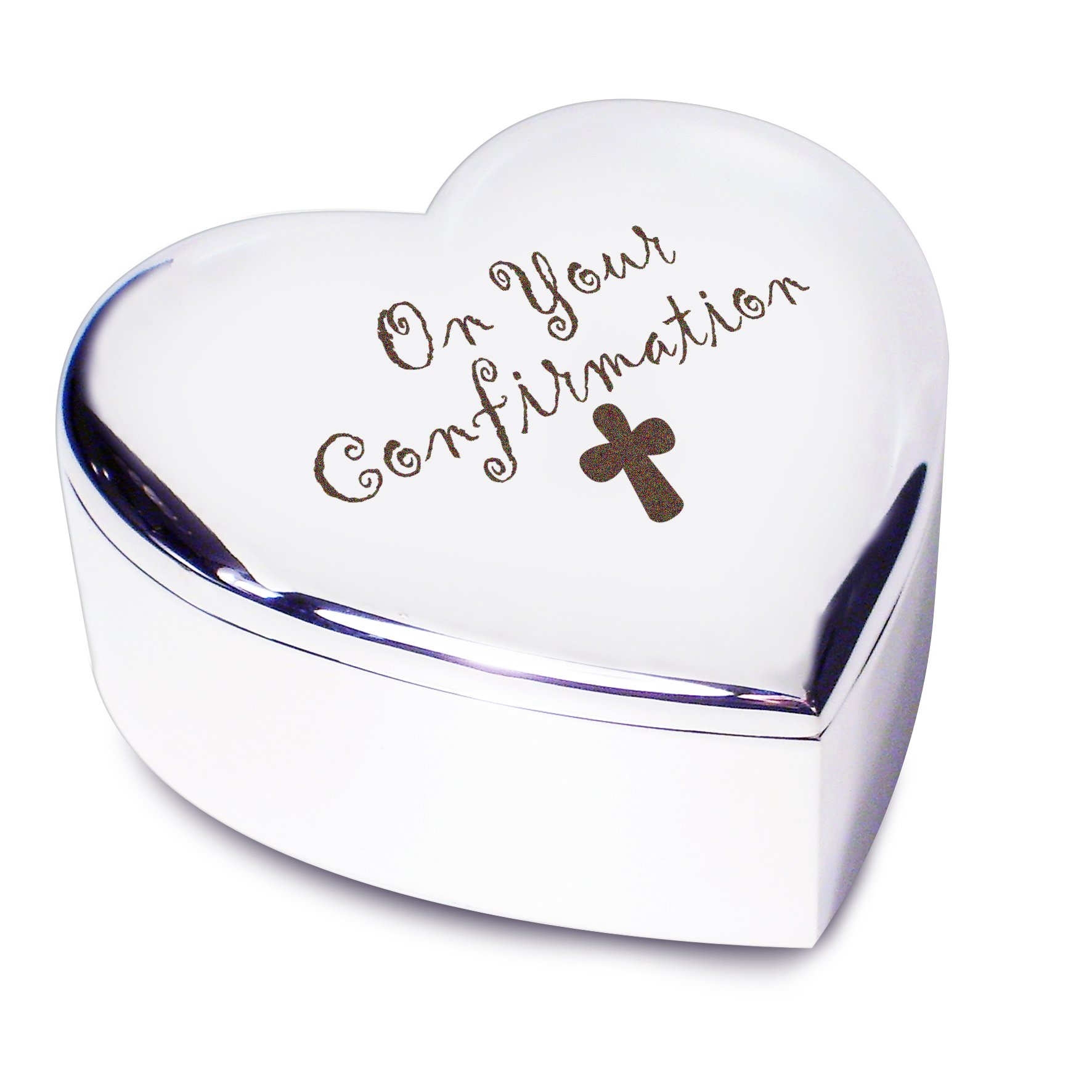 Confirmation with cross Silver Finish Heart Shaped Trinket Box Gift for Holy Confirmation