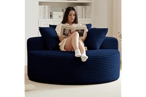 HZANHY 55''L Oversized Round Chaise Longue Chair Indoor, Corduroy Sponge Single Sofa, Oversized Round Chairs, Modern Sleeper Chair for Living Room,Projection Room, Wide Armrest Chairs Blue