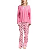 Goodnight Kiss Women's Pajama Set, Ultra Soft Loungewear, Long Sleeve Shirt and Pants - Cherry & Merry - Pijamas de Mujer