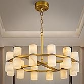 Alabaster Round Chandelier, Natural Spanish Stone Texture Chandeliers, D23.6in Round Chandeliers for Dining Room Small Chande