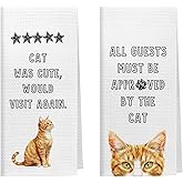 Kemingni Funny Orange Tabby Cat Kitchen Towels Set of 2, Cats Lover Mom Lady Gifts, All Guests Must Be Approved by The Cat Decorative Hand Dish Tea Towels for Bathroom Kitchen, 16x24 Inch