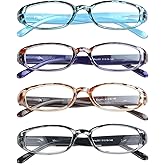 VisionGlobal 4 Pairs Reading Glasses with Spring Hinge, Blue Light Blocking Glasses for Women/Men (4 Color,+2.50 Magnification)