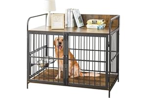 SEPTBOT Dog Crate Furniture for Medium Dogs, 41" Clearance Dog Kennel Indoor with Double Doors, Heavy Duty Kennel Furniture with 2 Stainless Steel Bowls, Indoor Use, 41" L X 24" W 36" H