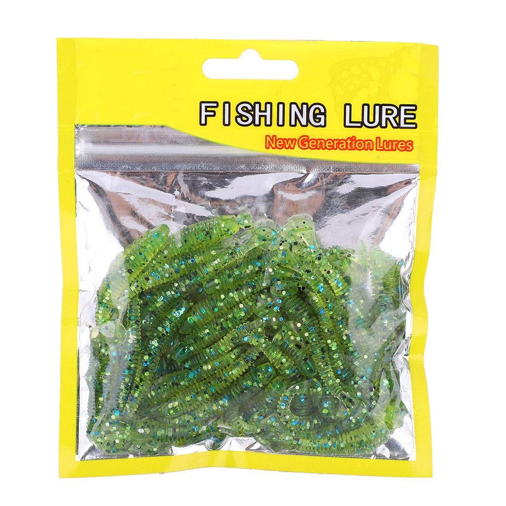 Soft Fishing Lures,Fishing Soft Lures,50pcs Soft Fishing Lures Baits Set, 5cm Plastic Fishing Bait T Tail Grub Worm Baits Fish Tackle Accessory 9 Colors (Cyan)