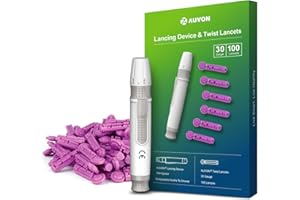 AUVON Lancing Device with Less Pain Design, Blood Sample Pen and Twist Top 100pcs 30 Gauge Lancets for Blood Sugar Level Monitoring