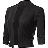 Allsense Women's 3/4 Sleeve Cropped Bolero Shrug Cardigan