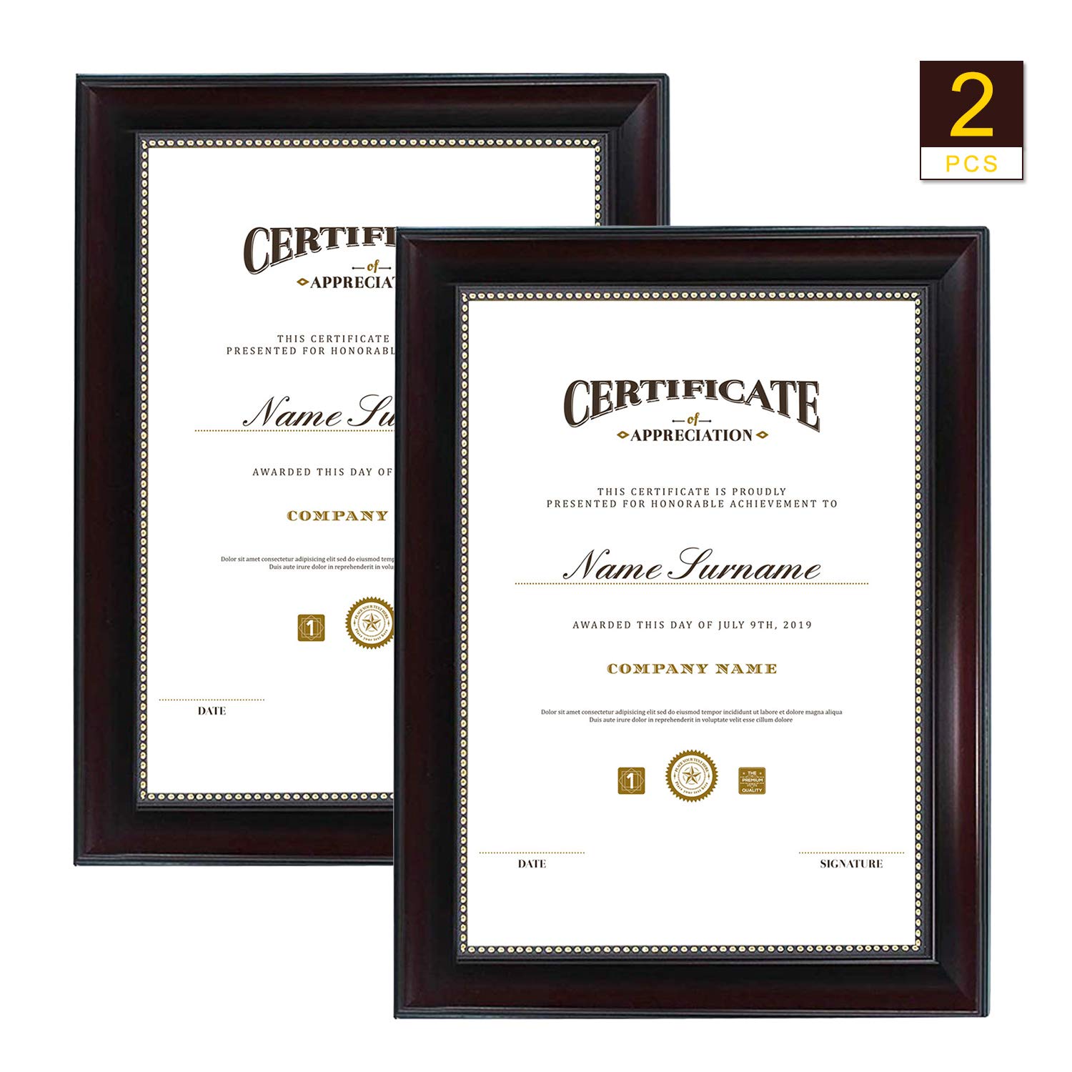 GraduatePro Certificate Frame A4 Diploma Document Frame with Gold Beaded Award for Wall Mount and Tabletop Classic 2 Pack — image 1