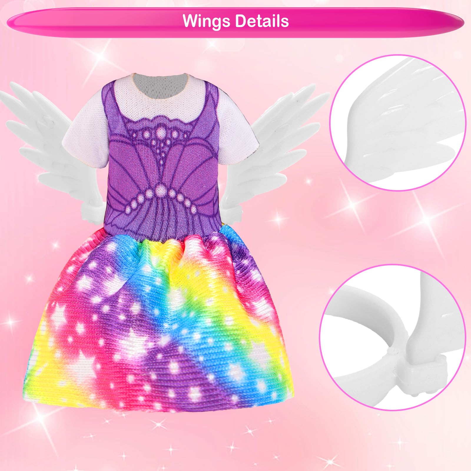 Miunana 25 PCS 5.3 Inch Girl Doll Clothes Dress Outfits and Shoes with 4 Pairs of Shoes for 4-6 Inch Girl Dolls Clothes and Accessories Doll Top and Pants Wings