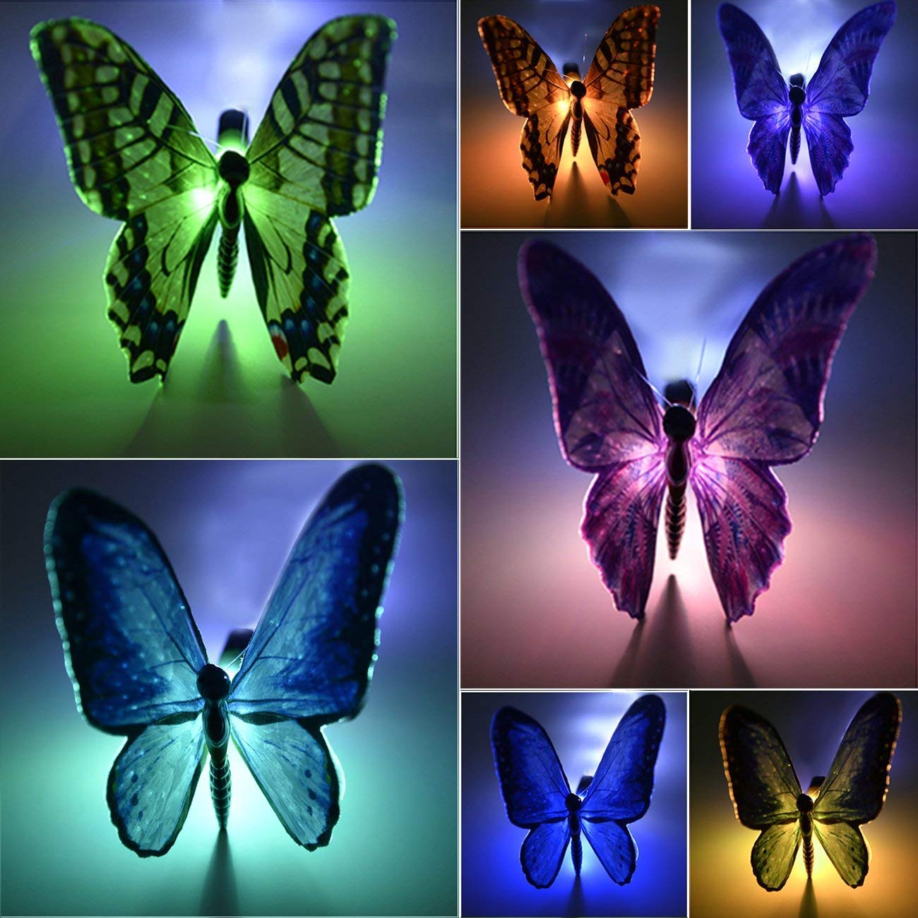 Dolucky Outdoor Butterfly Solar Garden Light Fiber Optic Butterfly Solar Powered Light with Multi-Color Changing LED Light for Garden Patio Flowerbed, Waterproof, 3 Pack