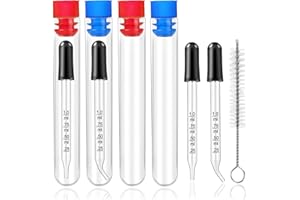 ElegGlo 4 Pcs 1 mL Bent & Straight Tip Calibrated Glass Medicine Droppers with Cleaning Brush Rubber Head and 4 Pcs Plastic Pipes for Medications,Feeding, Food, Kids,Pet Animals, Lab, Health Care