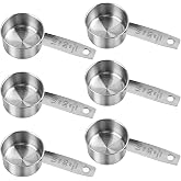 Milkary 6Pcs Stainless Steel Measuring Cup, 1/8 Cup - 30ml Metal Measuring Cup, Comfortable Hand Feeling Measuring Scoops for Coffee Cooking Baking Kitchen