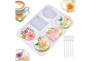 UPEOXT Resin Molds Silicone, 6 Cavity Coaster Molds for Epoxy Resin Casting, Round Square Octagon Silicone Molds, DIY Art Cra