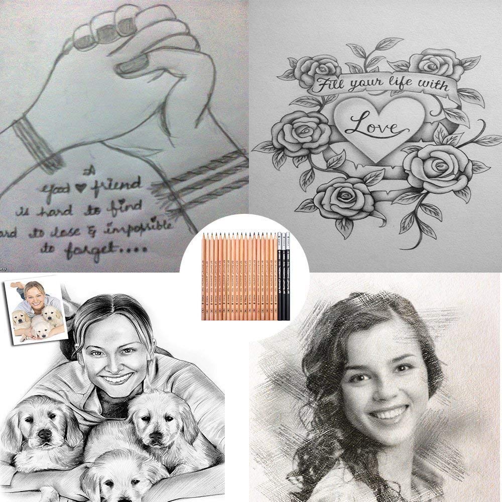 Skizze Bleistift Set,Morkia 18 Stück Skizzen Zeichnung Bleistifte für Skizzieren und Zeichnen mit Kohlestifte，Restehalte ,Reispapierstifte, Cutter, Radierer und Mäppchen Perfekt für Schreiben, Zeichnen und Skizzieren