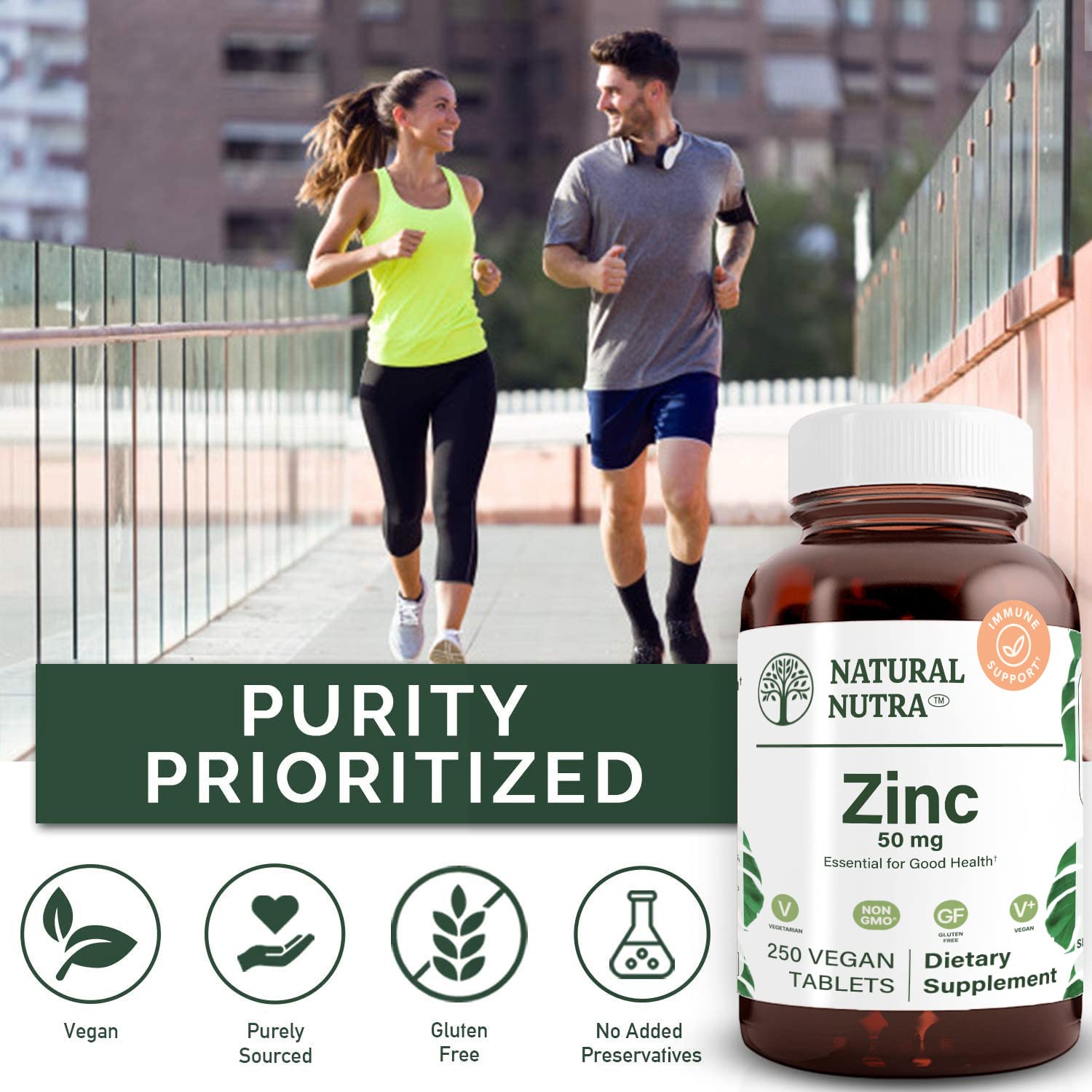 Natural Nutra Zinc Gluconate 50mg Supplement for Immune Support, Promotes Skin Health, Enhance Taste & Smell, Provides Ease from Cold & Flu, Boost Learning & Memory, Gluten Free 50mg 250 Vegan Tablets
