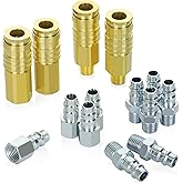 WYNNsky High Flow V-Style Air Fittings, Brass Quick-Connect Coupler and Steel Plug, 1/4 Inch Body Size, 1/4 Inch NPT Threads