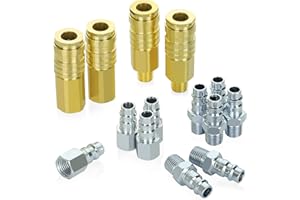 WYNNsky High Flow V-Style Air Fittings, Brass Quick-Connect Coupler and Steel Plug, 1/4 Inch Body Size, 1/4 Inch NPT Threads 