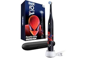 Oral-B iO Kids Limited Rechargeable Electric Powered Toothbrush, Spiderman with 1 Gentle Care Brush Head - Automatic Pressure Sensor to Protect Gums - 3 Cleaning Settings - 2 Min Music Timer