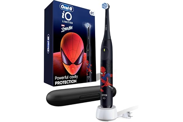 Oral-B iO Kids Limited Rechargeable Electric Powered Toothbrush, Spiderman with 1 Gentle Care Brush Head - Automatic Pressure