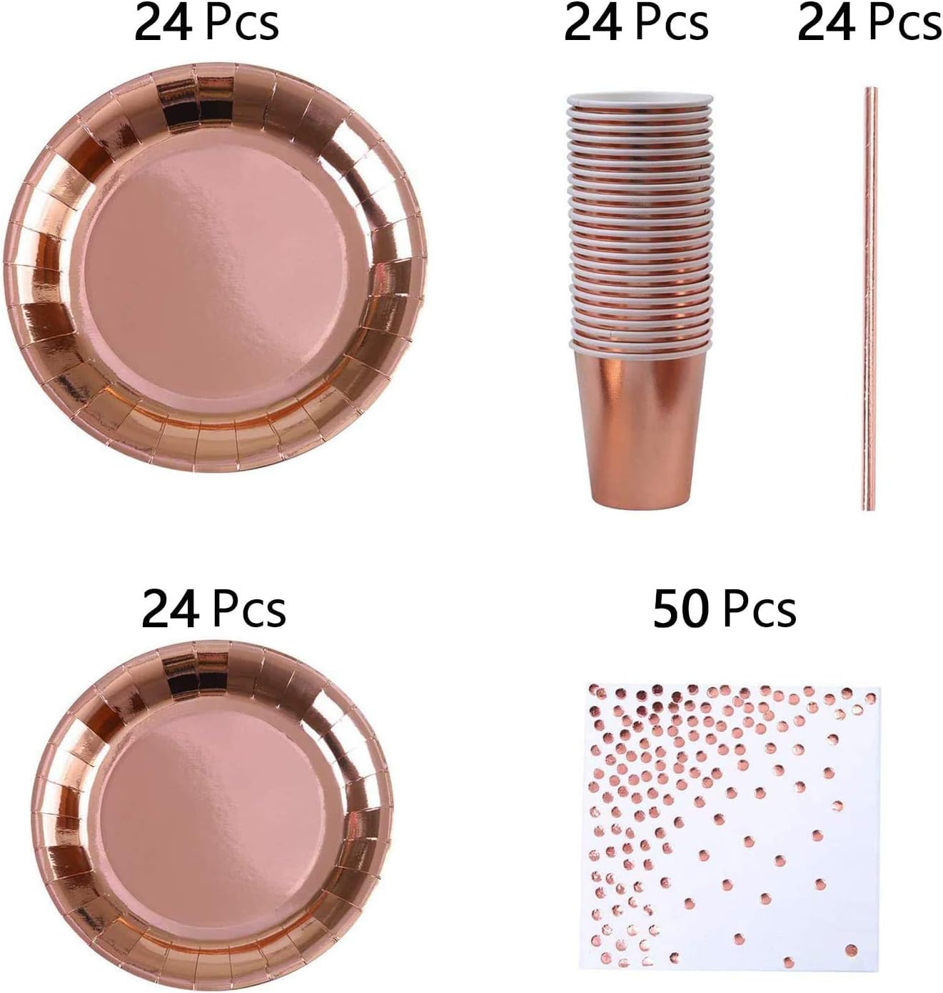 Anjing 146 Pcs Tableware Rose Gold Party Tableware Foil Paper Plates Napkins Cups Straws for Weddings/Graduation/Birthday/Festival - Image 4