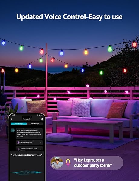 LEPRO ZB1 AI SMART OUTDOOR STRING LIGHTS APP CONTROL, 100(88+12) FT RGB+IC+WARM WHITE OUTDOOR LIGHT 30 LED BULBS, NOT EXTENDABLE, ALEXA GOOGLE ENABLED, MUSIC SYNC, NO REMOTE, 2.4 GHZ WIFI+BLUETOOTH