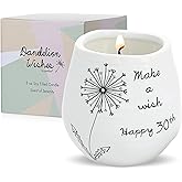 Pavilion Gift Company - 8 Oz Candle Holder - White Ceramic Candle Jar with 100% Soy Wax Candle Serenity Scent "Make a wish Happy 30th" Ideal Gift for Loved Ones - Printed Text, Love Theme & Oval Shape