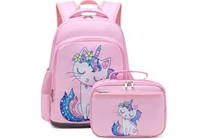 JIANYA School Backpack for Girls Preschool Kindergarten School Bag Bookbag with Chest Strap Kids Backpack Lunbox Set