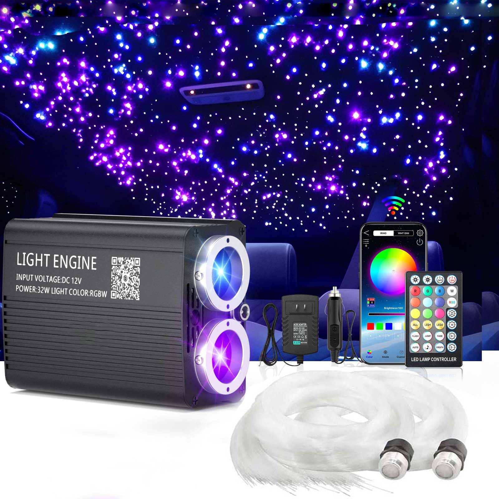 Photo 1 of *** NO REMOTE CONTROL *** XAEIOW 32W Twinkle Starlight Headliner Light,1100pcs 13.1ft Dual Port Dual Color LED Star Ceiling Fiber Optic Light Kit APP/Remote Control for Car/Home/Party
