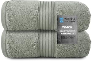 ZUPERIA 100% Combed Cotton Bath Sheet- 600 GSM- (34" x 66") 2 Pack Ultra Soft Large Bath Towels, Highly Absorbent Daily Usage Oeko-TEX Certified Ideal for Pool, Home, Gym (Light Grey)