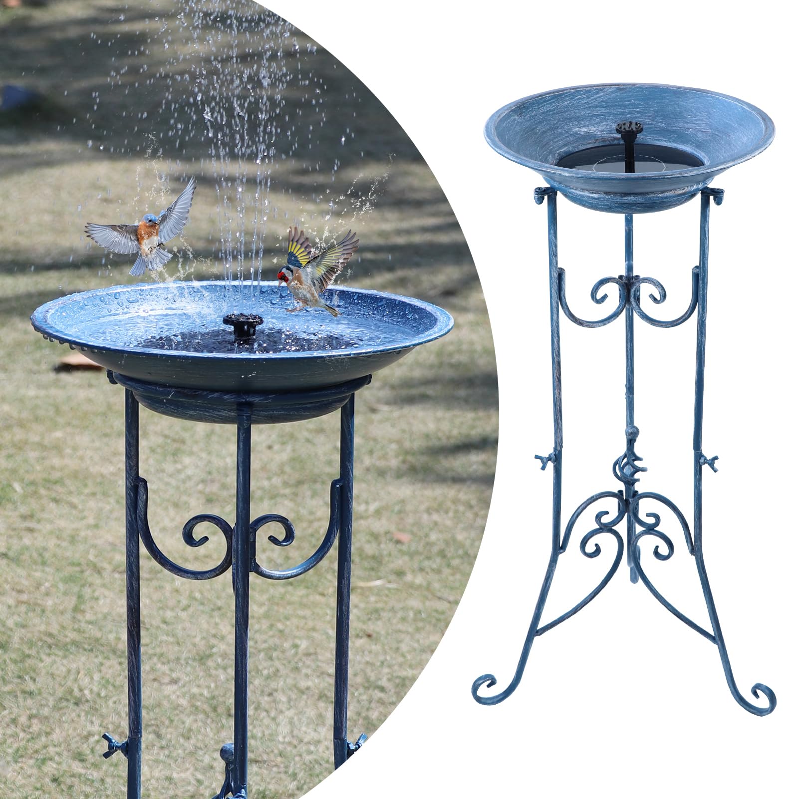 Photo 1 of Solar Bird Bath for Outside, Metal Birdbath Stand and Solar Fountain Bird Bath Bubbler Combo Set, Solar Birdbaths for Outdoors Garden Lawn Yard Decor